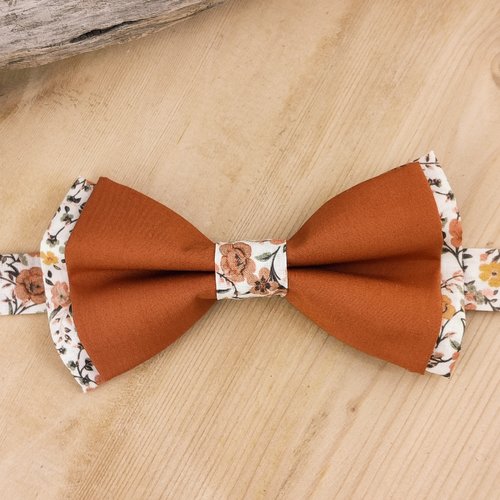 Noeud papillon terracotta et fleurs liberty orange brûlée, homme / enfant / bébé - pochette de costume - mariage, baptême, cérémonie