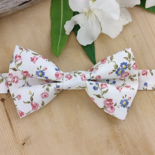 Noeud papillon homme, bébé, enfant / pochette costume / boutons de manchette - fleurs roses et bleu - accessoire mariage, cérémonie