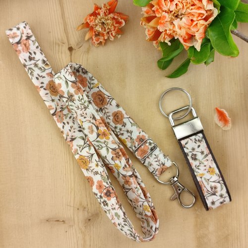 Dragonne réglable tissu liberty orange brûlée - tour de cou, cordon téléphone, porte clés badge infirmière, soignant