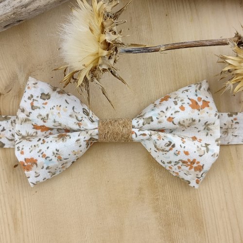 Noeud papillon homme, enfant, bébé, boutons de manchette liberty terracotta avec liège - mariage