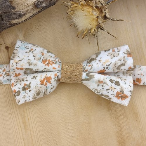 Noeud papillon double pour homme, enfant, bébé, boutons de manchette liberty terracotta avec liège - mariage