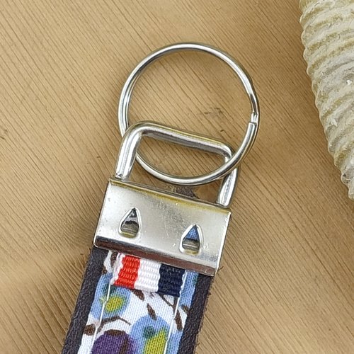 Porte clés cuir et tissu wiltshire vert et prune - lanière cadeau noël, maîtresse, anniversaire, fête mères, pères, papa, grand-pèr