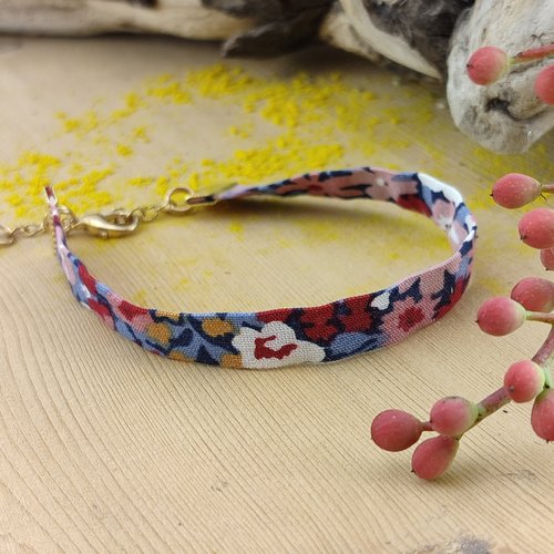 Bracelets tissu liberty bordeaux - bijou fantaisie - cadeau anniversaire, fête des mères, fin d'année, demoiselle d'honneur, noêl