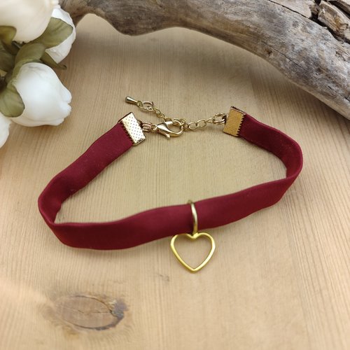 Bracelet tissu bordeaux - bijou en satin duchesse, breloque coeur personnalisée
