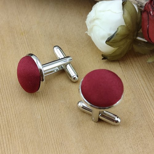 Boutons de manchette en satin ducesse bordeaux -  accessoire de chemise mariage, marié, cérémonie, idée cadeau