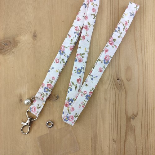 Cordon téléphone rose et bleu - tour de cou, dragonne, lanière, corde tissu pour portable, porte clés badge, idée cadeau