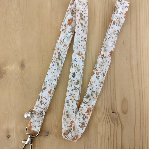 Cordon téléphone liberty terracotta - tour de cou, dragonne, lanière, corde, lien portable, porte clés badge, idée cadeau femme, fille