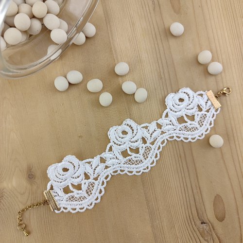 Bracelets guipure blanche - bijou mariée dentelle brodée, demoiselle d'honneur, cortège mariage