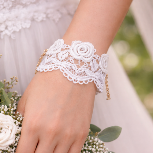Bracelets guipure blanche - bijou mariée dentelle brodée, demoiselle d'honneur, cortège mariage