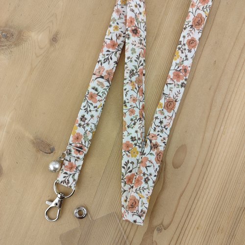 Cordon téléphone orange brûlée  - tour de cou liberty, dragonne, lien, corde tissu pour portable, porte clés badge, idée cadeau