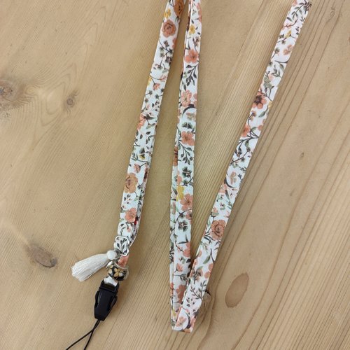 Cordon téléphone liberty orange brûlée avec clip - tour de cou, dragonne, lanière, corde tissu pour portable, porte clés badge, cadeau