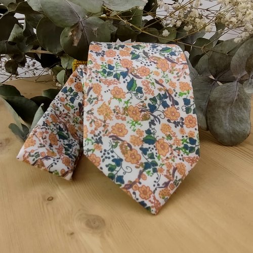 Cravate terracotta à fleurs – liberty – fabrication artisanale / pochette costume / boutons de manchette - mariage, cérémonie