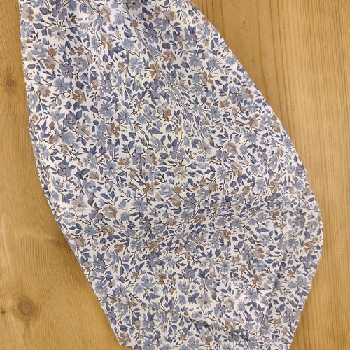 Cravate ascot lavallière liberty bleu et brun pour mariage, cérémonie - pochettes tissu / boutons de manchette assorties