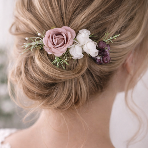 Peigne avec fleurs vieux rose pour mariée  - accessoire de cheveux mariage, demoiselle d'honneur, cortège - coiffe femme bohème