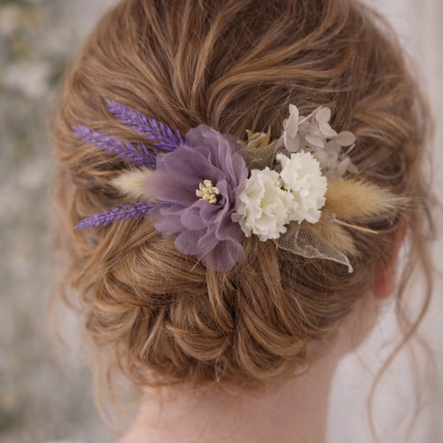 Peigne lavande avec fleurs pour mariée  - accessoire de cheveux mariage, demoiselle d'honneur, cortège - coiffe femme bohème