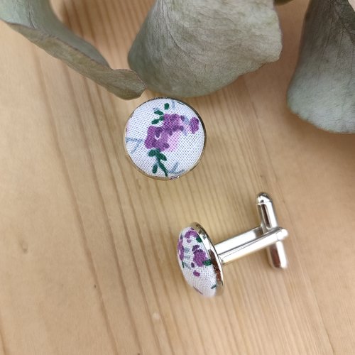 Boutons de manchette tissu liberty violet -  accessoire de chemise mariage, cérémonie, cadeau