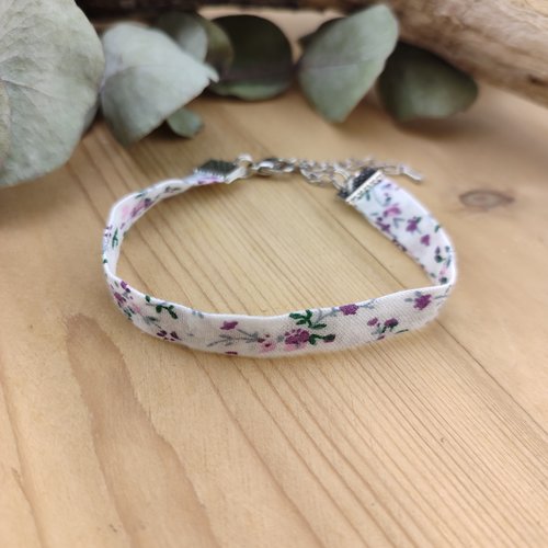 Bracelets tissu liberty violet - bijou fantaisie - femme, fille