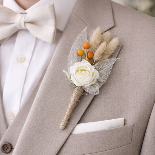 Boutonnière florale homme mariage champêtre chic - accessoire mariage, épinglette homme pour costume de cérémonie