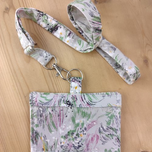 Etui pour badge avec ou sans tour de cou, vert à motif pâquerettes - protection carte de visite professionnelle, infirmière, soignant