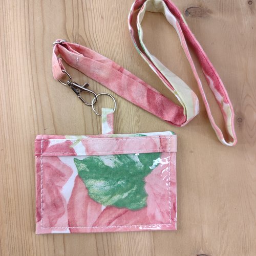 Etui pour badge avec ou sans tour de cou, fleur rose - protection carte de visite professionnelle, infirmière, soignant