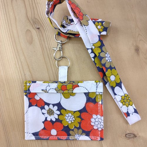 Etui porte badge avec ou sans tour de cou, fleur style vintage - protection carte de visite professionnelle, infirmière, soignant