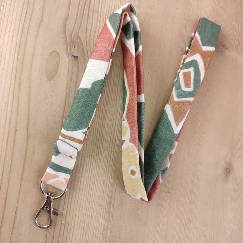Dragonne porte badges / clés tissu abstrait, vert, vieux rose... - tour de cou infirmière, cordon téléphone, soignant, scolaire, bus