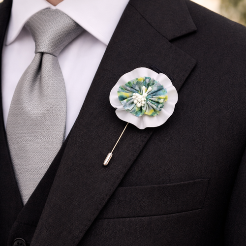 Boutonnière homme cérémonie – fleur tissu - mariage champêtre chic - accessoire mariage, épinglette homme pour costume de cérémonie