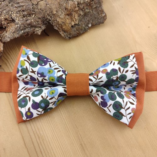 Noeud papillon liberty wiltshire vert et terracotta - adulte, enfant, bts de manchette, pochette costume - mariage, communion, bapt�