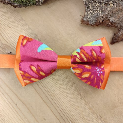 Noeud papillon homme, enfant / pochette de costume fleurie rose fuchsia et orange - mariage, communion, baptême, cérémonie