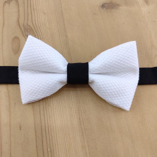 Noeud papillon noir et blanc en coton haut de gamme - accessoire mariage, cérémonie - tenue marié et témoins