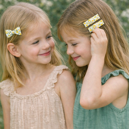 Barrette noeud tissu liberty jaune - accessoire cheveux - mariage champêtre - pince crocodile ou une pince clic-clac