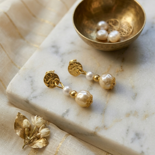 Boucles d'oreilles mariage acier inoxydable doré - acier inoxydable, perle baroque - bijou mariée, mariage