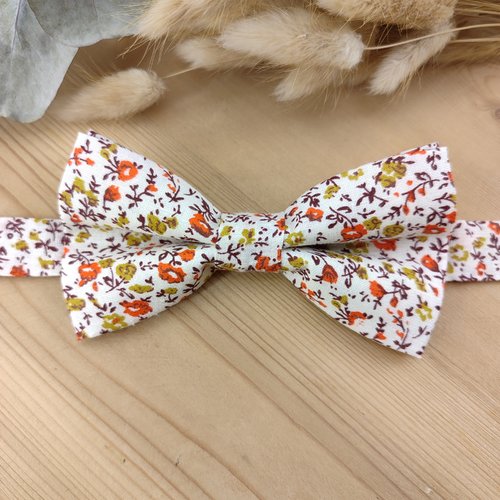 Nœud papillon double adulte/enfant - pochette costume, bts de manchette, bracelet - fleurs liberty orange, - mariage champêtre