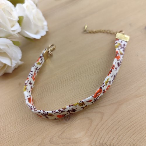Bracelets en tissu liberty fleuri orange terracotta & vert olive/kaki - bijou artisanal idée cadeau mariage