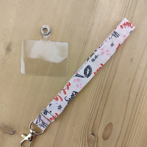 Dragonne téléphone poignet en tissu rose motif paris – simple ou réglable - idée cadeau