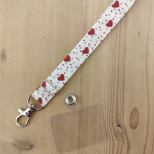 Dragonne téléphone main en tissu cœurs rouges – simple ou réglable – avec ou sans adaptateur – simple ou réglable - idée cadeau
