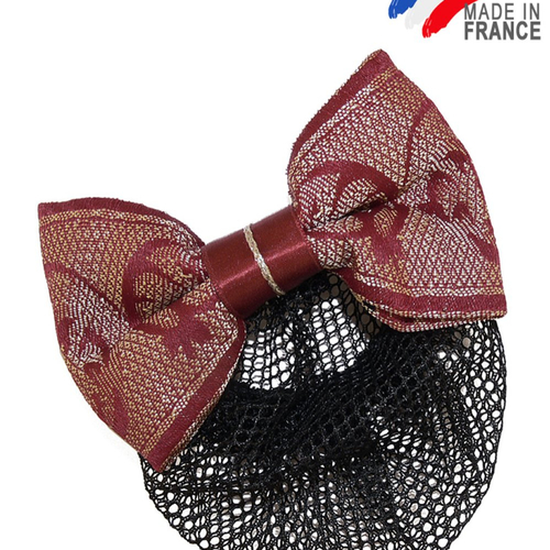 Résille cheveux bordeaux et or montée sur barrette - chignon