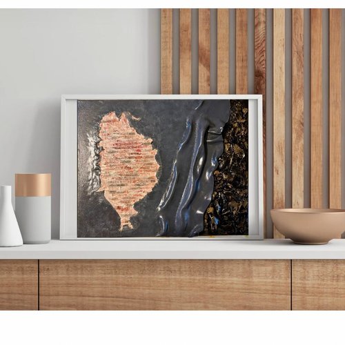 Peinture en relief noire moderne murale en acrylique fait main