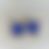 Boucles d'oreilles bleu roi créoles argent géométriques carré