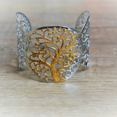 Bracelet arbre de vie bracelet arbre de vie argent or bracelet manchette or argent bracelet large argent or