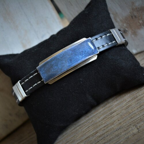 Bracelet homme bleu noir acier inoxydable