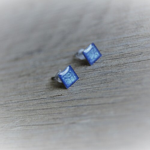 Boucles d'oreilles carrées bleu argent manchettes puces