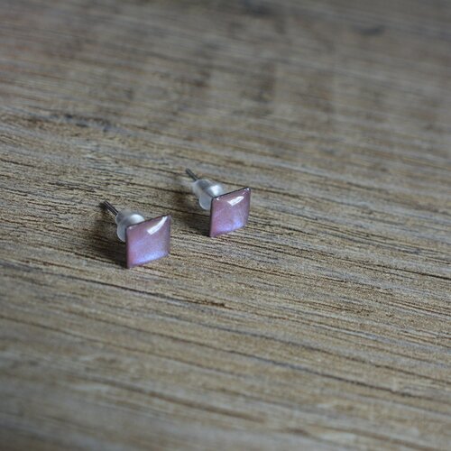 Boucles d'oreilles violettes argent carrées manchettes puces