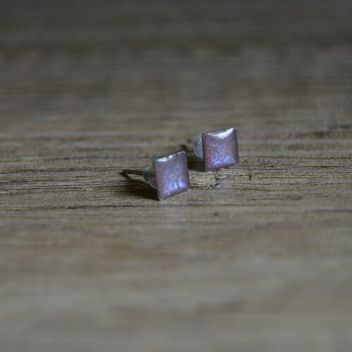 Boucles d'oreilles carrées violettes argent manchettes puces