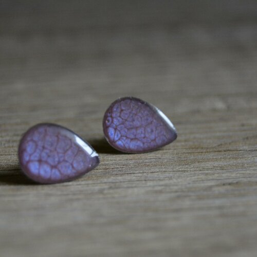 Boucles d'oreilles puces violettes argent manchettes goutte argent minimalistes