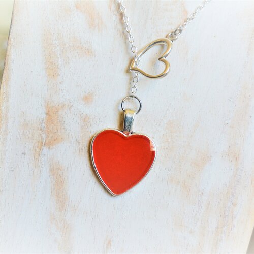 Collier lasso cœur rouge onyx chaîne coulissante pendentif argent collier y st valentin