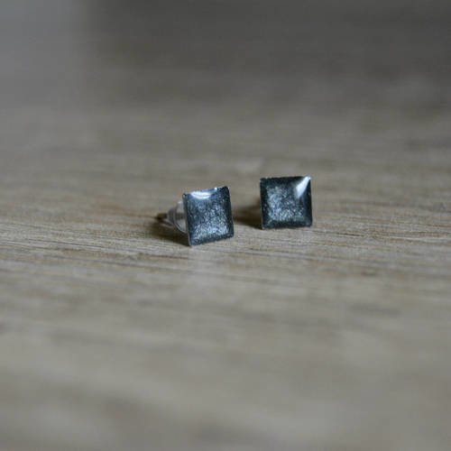 Boucles d'oreilles argent noir manchettes puces carrées minimaliste