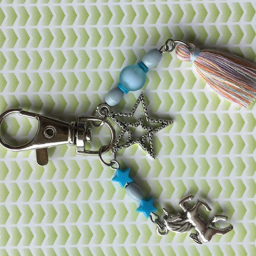Porte clés / bijou de sac licorne bleu