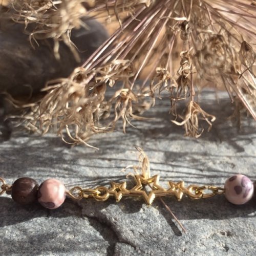 Bracelet perles naturelles et bois marron et rose