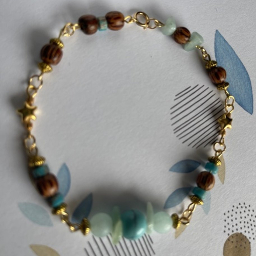 Bracelet perles naturelles turquoise et bois